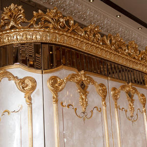 Luxus-Barock garderobe, hand geschnitztes goldenes Holz, verspiegeltes Inlay, mehrtürige Aufbewahrung, Schlafzimmer möbel im europäischen königlichen Stil - Product Image 3