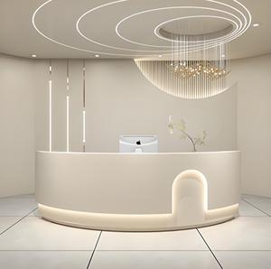 Elegant Wood Veneer Reception <b>Desk</b> Gold Line Inlay Modern Beauty Salon Front Counter Clinic Spa Hotel - Product Image 6
