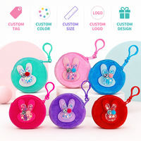 Adorable porte-monnaie en peluche lapin à sequins, mini portefeuille rond mignon avec porte-clés, pochette de rangement souple à fermeture éclair pour pièces de monnaie et écouteurs
