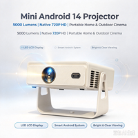 Mini projecteur Android 14, 5000 lumens, 720P HD, prise en charge 1080P, LED LCD, courte focale, portable, pour cinéma maison et extérieur