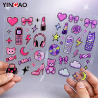 Feuille d'autocollants transparents personnalisés, découpés à la forme, style Y2K, autocollants de dessins animés pour millenials, style pixel, autocollants personnalisés imperméables