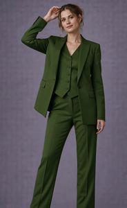 Women’s <b>Emerald</b> <b>Green</b> Three Piece <b>Suit</b> Elegant Tailored Blazer Vest and Trousers Set for Office Events and Power Dressing Modern - Product Image 3