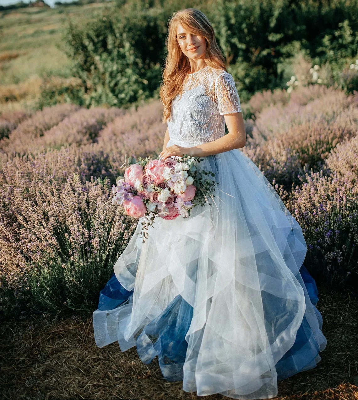two piece dresses for birthday Royal Blue Two Piece Floral Prints Prom Dresses ,PD00113  AlineBridal