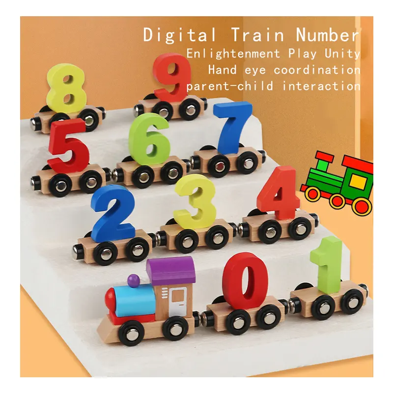 ตัวต่อปริศนาเพื่อการศึกษาตัวเลขผสมตัวอักษรบล็อกความรู้ความเข้าใจดิจิทัลไม้ของเล่นรถไฟสำหรับเด็ก