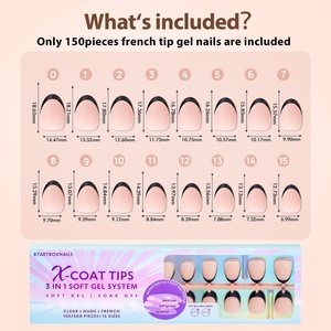 ผู้จำหน่ายเล็บปลอม XCOATTIPS ขายส่งเล็บปลอมทรงอัลมอนด์สีดำนู้ดแบบฝรั่งเศส เล็บเจลนิ่มแบบ X Coat Tip Stick กดติดง่าย - Product Image 6