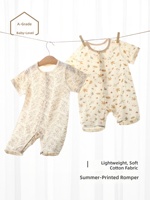 Combinaison pour bébé, été, nouveau-né, manches courtes, motif floral et feuilles d'érable, respirante, unisexe, mélange de coton, combinaison pour ramper