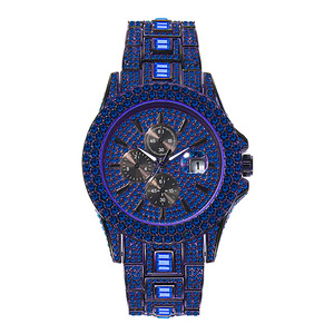 Montres à quartz de luxe résistantes à l'eau 3 bars de haute qualité pour hommes, mode, entièrement serties de diamants, calendrier complet, montre-bracelet - Product Image 2