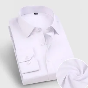 Chemises à manches longues en coton de couleur unie pour hommes Vêtements de bureau blancs à poche unique - Product Image 1