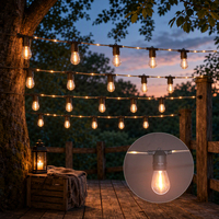 Guirlande lumineuse LED vintage E27 S14, fil en caoutchouc noir, pour extérieur, cour, fête
