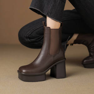 New autumn-winter vintage French-style platform loafer with square toes simple yet versatile adding height in a short <b>boot</b> style - Product Image 5