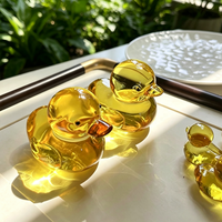 Figuras de Pato de Cristal Amarillo Hechas a Mano, Ecológicas, Coleccionables, Decoración para el Hogar, Mini Mamá e Hijos, Juego de 4 Piezas