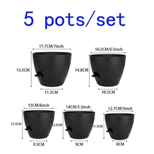 Ensemble de 5 pots de fleurs auto-arrosants, pots de fleurs en plastique noir modernes, pour l'intérieur et l'extérieur, démontables - Product Image 2