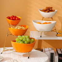 Nouveau 2025 prix d'usine personnalisé luxe or Double étagère avec poignée rayé impression conception deux tailles Snack fruits assiette en céramique