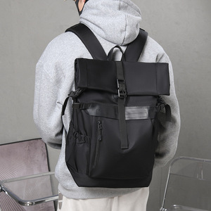 Aierhe <b>Roll</b> <b>Top</b> <b>Backpack</b> Black 15 Inch Laptop Bag Lightweight Travel <b>Backpack</b> For Men College Student Schoolbag - Product Image 2