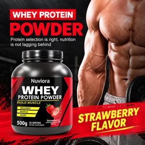 Nuviora OEM <span class=keywords><strong>Proteine</strong></span> <span class=keywords><strong>del</strong></span> <span class=keywords><strong>Siero</strong></span> <span class=keywords><strong>di</strong></span> <span class=keywords><strong>Latte</strong></span> <span class=keywords><strong>in</strong></span> <span class=keywords><strong>Polvere</strong></span> Private Label 500g (20 Porzioni) Gusto Fragola Integratore per lo Sviluppo Muscolare per Adulti Scadenza 24 Mesi - Product Image 2