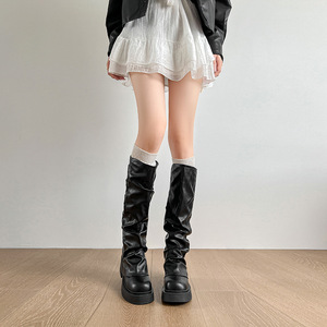 Bottes Maillard noires imperméables à fermeture éclair haute, au-dessus du genou, pour <span class=keywords><strong>femme</strong></span>, nouvelle collection automne-hiver 2024, style rétro britannique à semelle épaisse - Product Image 3