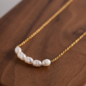 Collier de perles d'eau douce plaqué or 18 carats, chaîne de clavicule, qualité AA, design géométrique, pour usage quotidien - Product Image 3