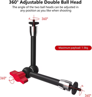 Bras articulé magique en aluminium réglable de 11 pouces avec filetage 1/4\" 3/8\" pour moniteur de terrain/caméra d'action/lumière d'appoint