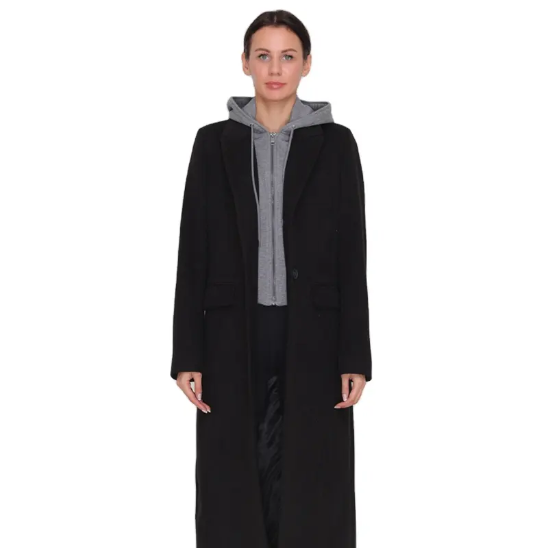 Classic design black fashion women's long suit leisure new coat with hood