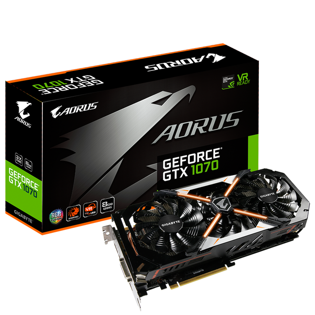 GIGABYTE AORUS GeForce GTX1070 8G Used Gaming Graphics Card with 8GB GDDR5 256 Bit Memory
