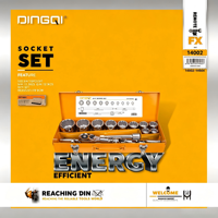 Jeu de douilles robustes DingQi 3/4 pouce, 15 pièces, 14002, en acier au chrome-vanadium, avec clé à cliquet et boîte de rangement en fer