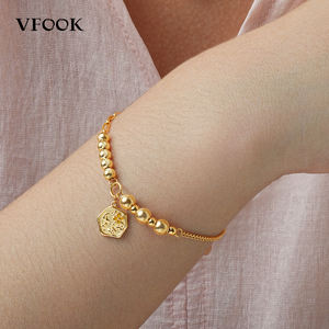 VFOOK Boncuklu Zarif Zincir Bileklik Fabrikası Tedarikçisi Hipoalerjenik 18 Ayar Som Altın Kadın Bilekliği Günlük Kullanım İçin - Product Image 3