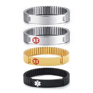 Wholesale stainless steel can custom Expanding Magnetic Medical logo ID Elastic Bracelet