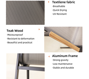 Ensemble <span class=keywords><strong>de</strong></span> salle à manger d'extérieur moderne 5 pièces avec table <span class=keywords><strong>et</strong></span> chaises <span class=keywords><strong>de</strong></span> <span class=keywords><strong>jardin</strong></span> <span class=keywords><strong>en</strong></span> <span class=keywords><strong>aluminium</strong></span> <span class=keywords><strong>et</strong></span> assise <span class=keywords><strong>en</strong></span> toile, accoudoirs <span class=keywords><strong>en</strong></span> teck, pour cour <span class=keywords><strong>et</strong></span> patio - Product Image 3