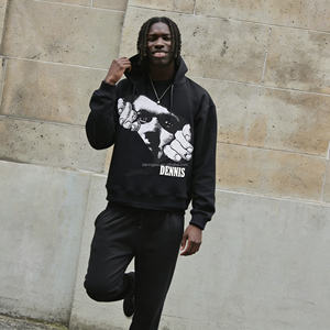 Sudadera con Capucha Negra de Alta Calidad para <span class=keywords><strong>Hombre</strong></span>, 600 Gsm, Estilo Boxy, Diseño Gráfico Personalizado, 100% Algodón, Corte Recortado, Talla Grande - Product Image 3