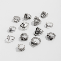 Lot de 13 bagues pour homme, style européen et américain, avec crâne et croix, bijoux rétro, ensemble de bagues Hip Hop Punk