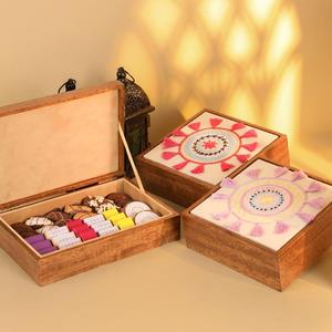 Caja de Regalo de Lujo para Dulces, Chocolates, Frutas Secas y Pasteles, con Diseño de Huevo de <span class=keywords><strong>Pascua</strong></span>, para Bodas, Ramadán Mubarak, con Bordado de Lino - Product Image 1