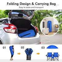 Chaise double pliante portable pour pique-nique avec table parapluie, ensemble chaise et table de camping de plage pour adultes, vente en gros