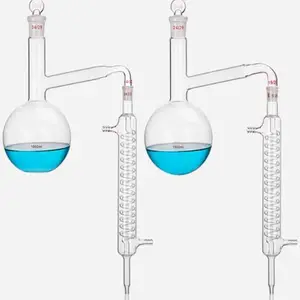 Glass distillation Purification Device Flat Round bottom Flask Snake Condensing Tube pure Water Essential Oil Dew preparation