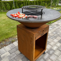Foyer extérieur en acier corten avec grilles de barbecue, foyer extérieur en métal pour brûler du bois, table de barbecue extérieure