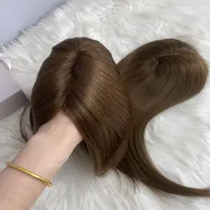 Kadınlar için tek knot Toppers sarı saç parça görünmez HD dantel Topper bakire manikür hizalanmış İnsan saç touhair