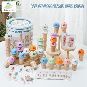 Seau d'apprentissage multifonctionnel créatif en bois de hêtre pour enfants en bas âge et préscolaires, idéal pour le jeu et l'éveil à l'artisanat (thème crème glacée) - Product Image 2