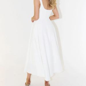 Vestido Casual de Verano para Mujer, Diseño OEM, Color Sólido, Elegante, Midi, Transpirable, 100% Lino Natural, Cintura Ajustada, Ecológico, Sexy, Nuevo - Product Image 4