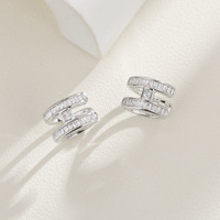 Pendientes Huggie de Latón con Zirconia en Forma de Letra H de Doble Capa, Elegantes, Sin Perforación, Accesorios de Moda para Fiestas, Venta al por Mayor Directa de Fábrica