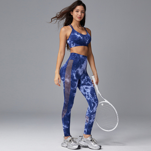 Nuovo stile semplice moda blu reggiseno tinto in cravatta sportivo e abbigliamento Fitness abbigliamento Yoga Set da donna - Product Image 3
