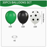 Lot de 30 ballons biodégradables en caoutchouc imprimés football noir, vert et blanc de 12 pouces pour anniversaires de garçons et événements sportifs