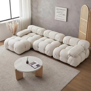 أريكة NOVA بتصميم نورديك أبيض لغرفة المعيشة، أريكة قطاعية مزينة بأزرار، طقم أرائك مخملية قابلة للتعديل، أثاث صالة مبطن - Product Image 1