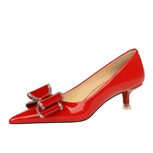 Elegantes Zapatos de Tacón Alto Rojos con Punta en Pico y Lazo, de Color Sólido, para Chicas Sexys y Bonitas - Product Image 1