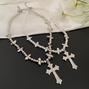 High-End Trendy Summer Link Chain Water Drops Diamond Imitation <strong>Pearl</strong> <strong>Necklace</strong> No Fading Tempe Design Cross <strong>Pendant</strong> <strong>Necklace</strong> - Product Image 6