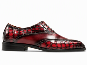 Chaussures Richelieu d'hiver respirantes en cuir gaufré rouge et noir pour hommes, à lacets, avec embout, dégradé, pour le bureau, la carrière et les mariages - Product Image 3