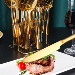 Ensemble de couverts en acier inoxydable poli miroir moderne de 24 pièces avec support doré, boîte cadeau, luxe, mariage, logo personnalisé, marque Guangdong <span class=keywords><strong>QZQ</strong></span> - Product Image 5