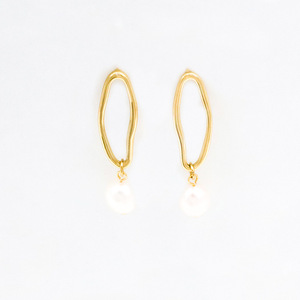 Geometric Pearl Drop Earrings Gold And Silver Tone AAA Grade <b>Titanium</b> Steel <b>Studs</b> For Women Everyday Wear - Product Image 5