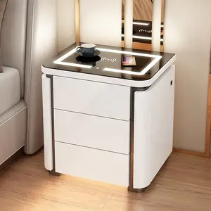 طاولة جانبية فاخرة بسيطة بطلاء ذهبي متعددة الوظائف خفيفة حديثة الأفضل مبيعاً 2024، خزانة جانبية ذكية لغرفة النوم