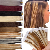 Ruban droit dans les extensions de cheveux adhésif de cheveux humains longue durée remplaçable sans couture trame de peau colle pour les femmes 22 26 30 pouces