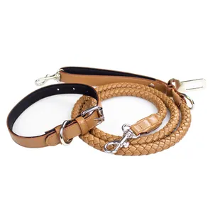 Eco Friendly Pu Leather Multifunction Dog Leash High Quality Dog Collar And Leash Set Luxury Dog Leash With Car Seat Belt