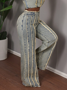 Jean <span class=keywords><strong>Femme</strong></span> Patchwork Effiloché Délavé Style Usé, Jean Ample <span class=keywords><strong>Femme</strong></span> - Product Image 4